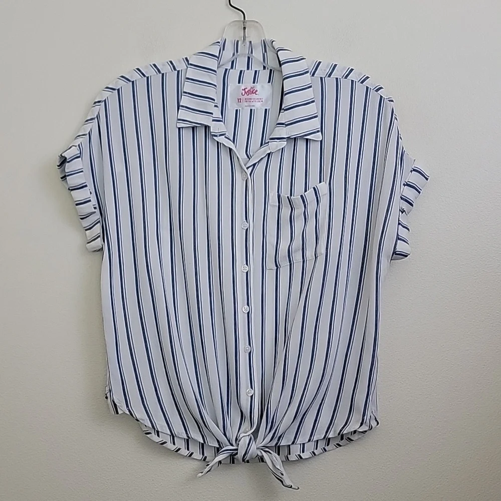 Justice Blue & White Striped Short Sleeve Top 12
